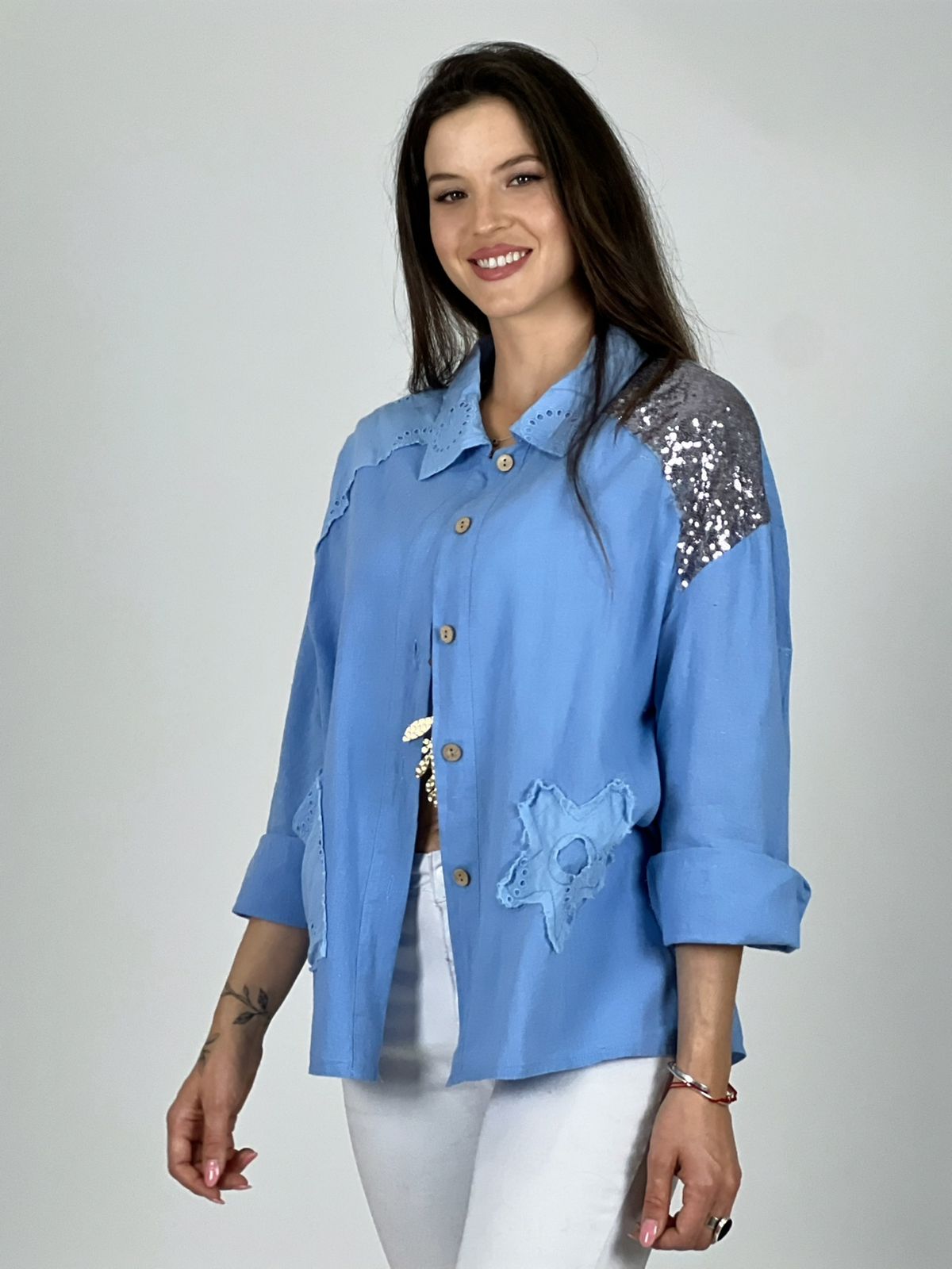 Palestina Tiendas Patronato Al Por Mayor Blusa Lino Con Brillos