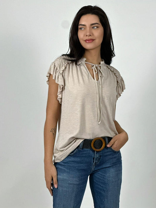 Polera Algodón Cuello V con Faroleos