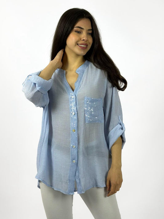 Blusa Casual con Brillos Dorso Tejido