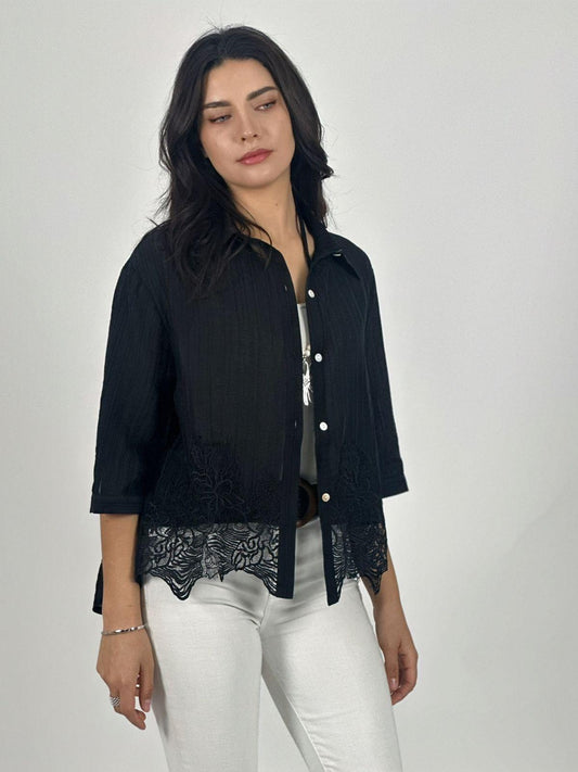 Blusa de Lino con Diseño Broderi