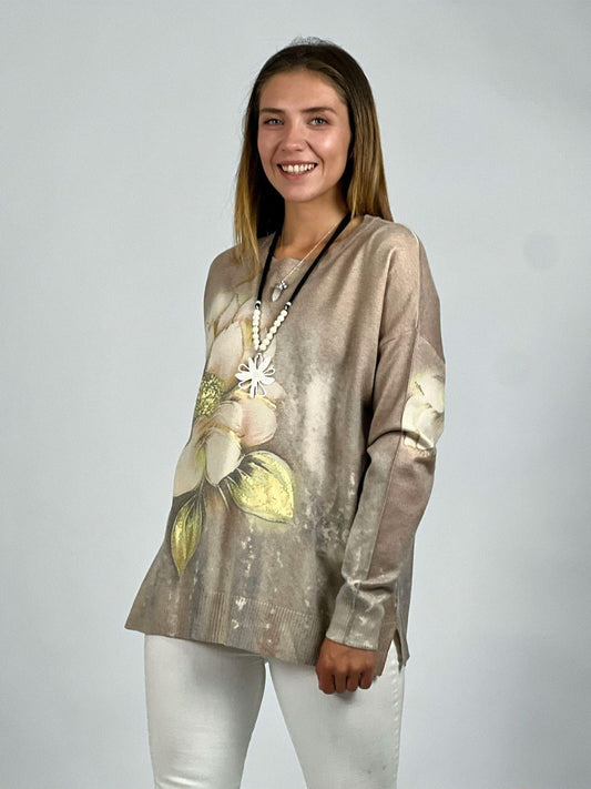 Sweater Spandex Estampado Flor con Brillo