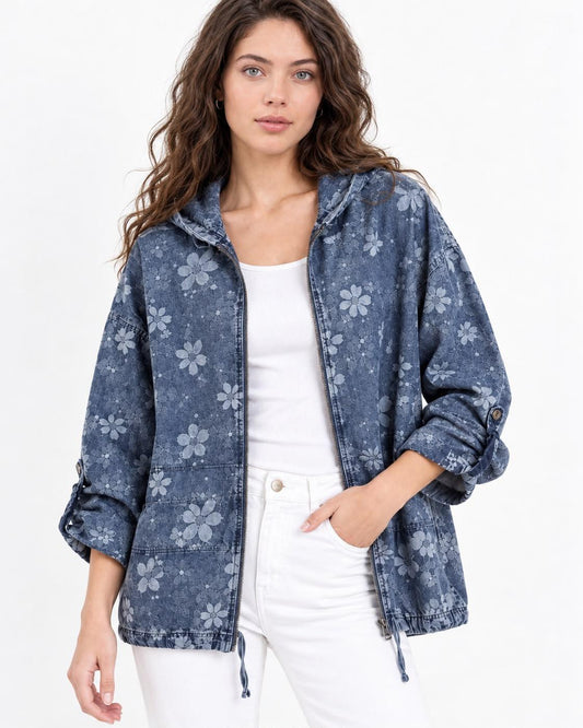 Chaqueta Mezclilla Flores Estampadas