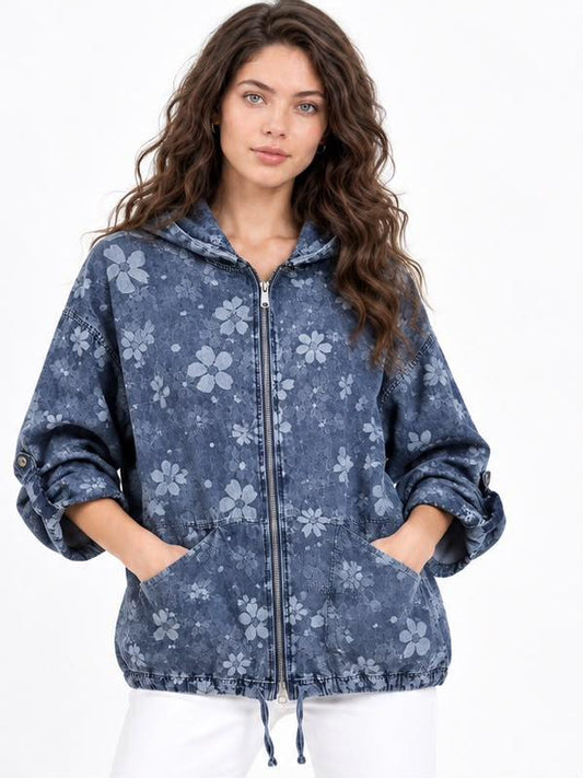 Chaqueta Mezclilla Flores Estampadas