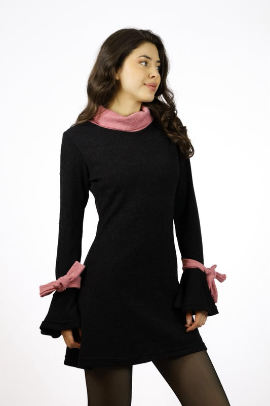 Mini Vestido Lanilla Bicolor con Faroleos