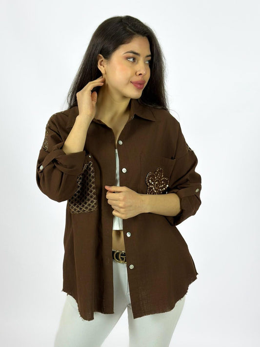 Blusa Lino Dorso y Bolsillo Tejido