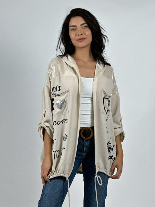 Blusa Crepé  Estampado Letras con Gorro