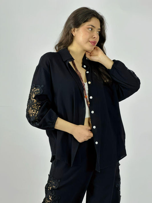Blusa Lino Encaje en Mangas