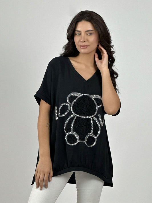 Polera Crepé Oso Brederi con Brillos