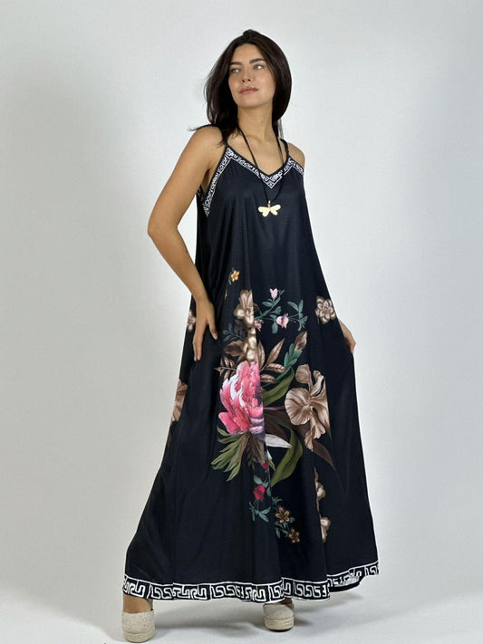 Vestido Satín Con Flores
