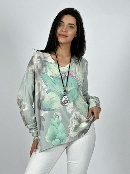 Sweater Spandex Flor de Loto Brillos