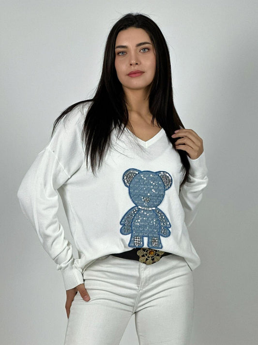 Sweater Spandex Diseño Osito Brillante