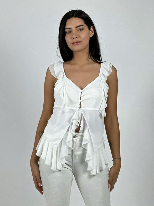 Polera Boho Abotonada con Vuelos