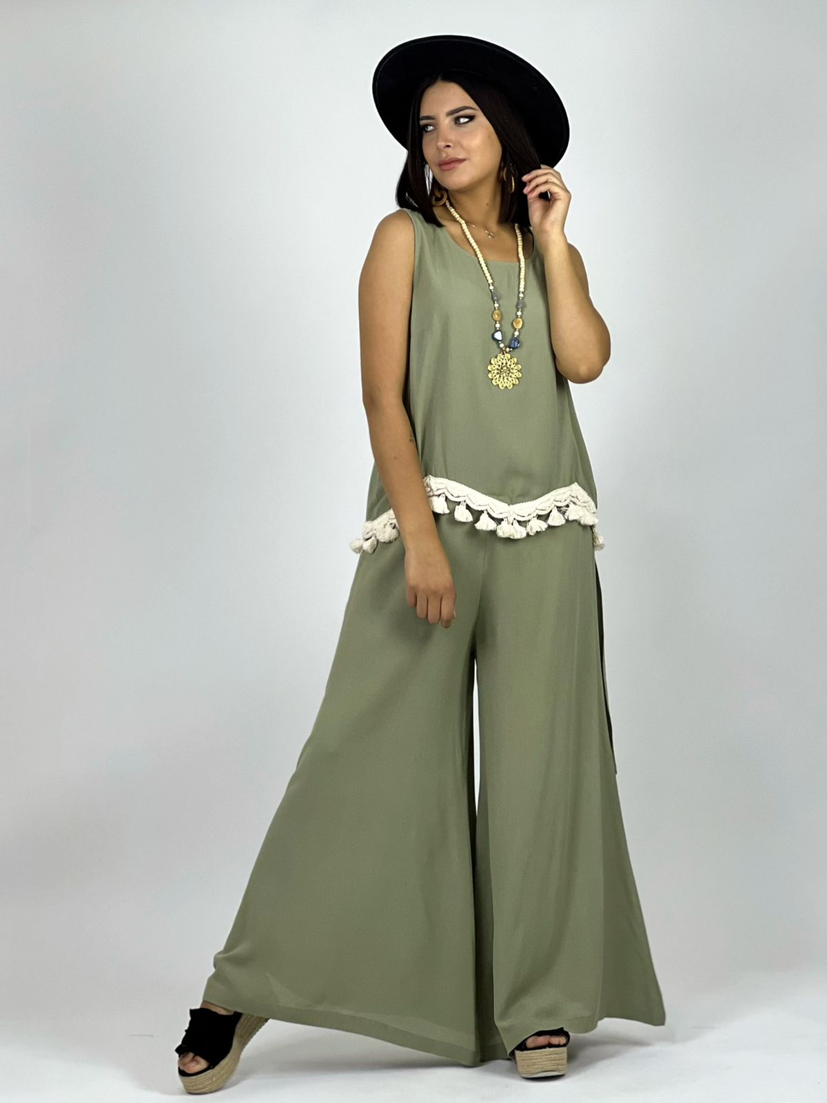 Boho Palazzo and Linen Shirt Set