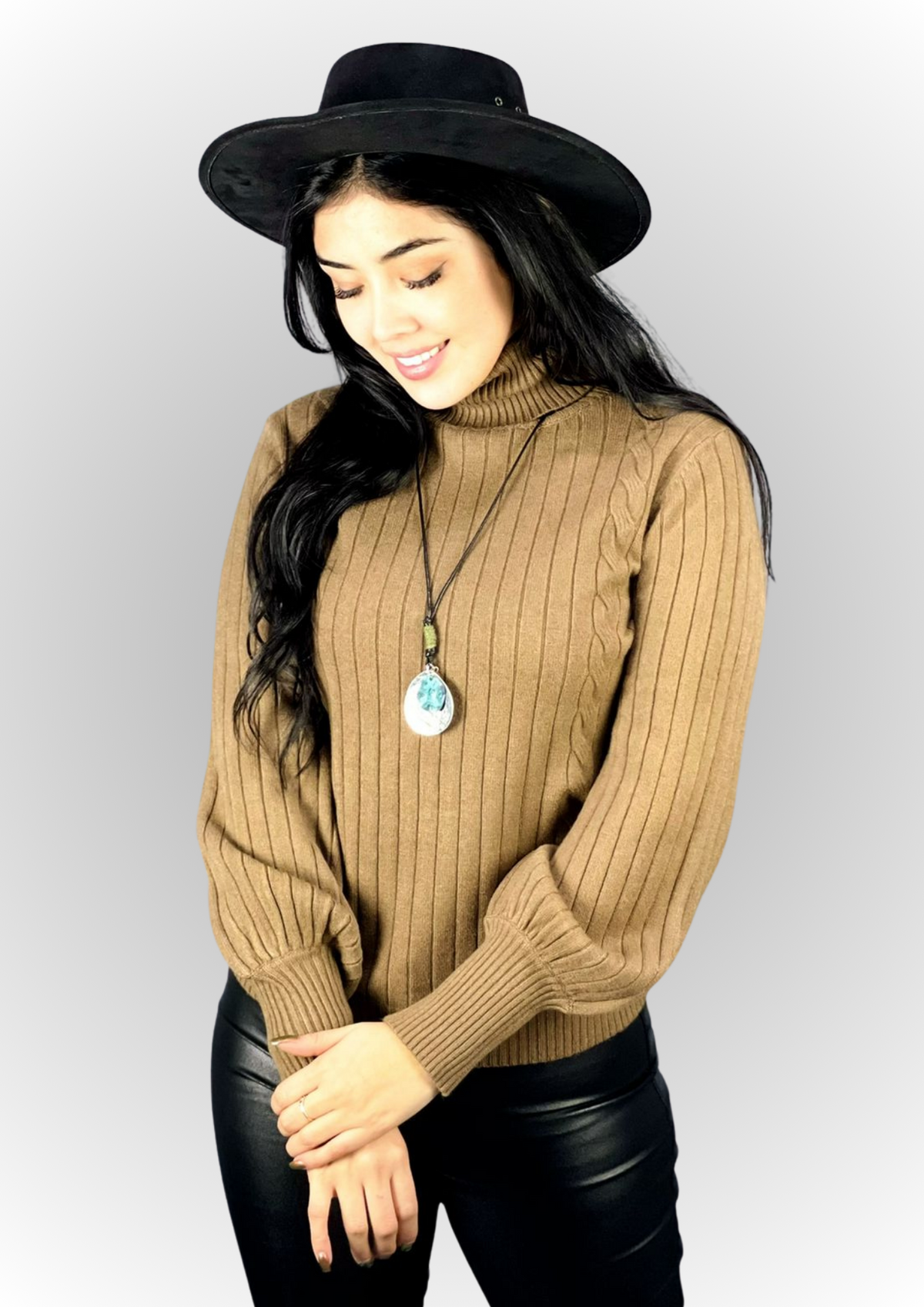 High Neck Wool Sweater with Tight Cuffs