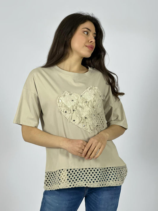 Polera Algodón Corazones Con Tachas