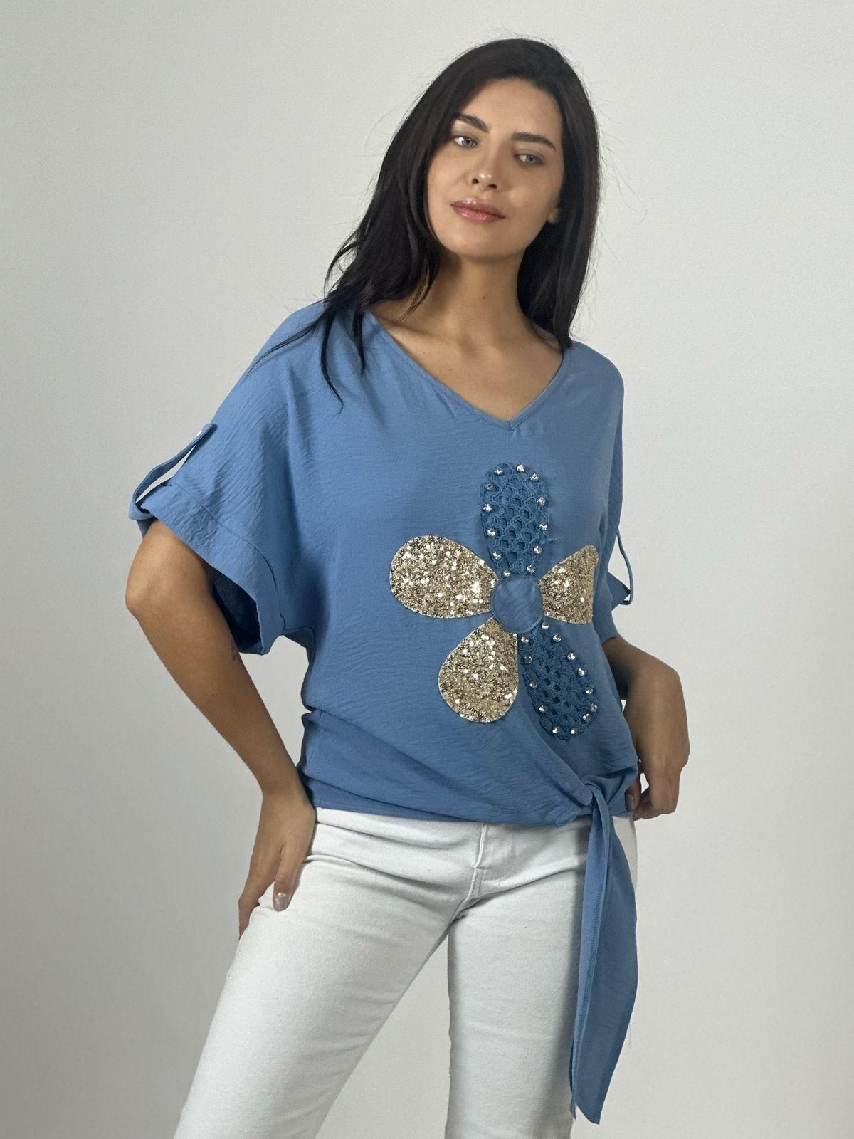 Polera Crepé Flor y Dorso Tejido