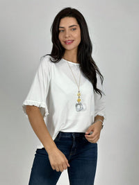 Blusa Viscosa Mangas Farolaos con Collar