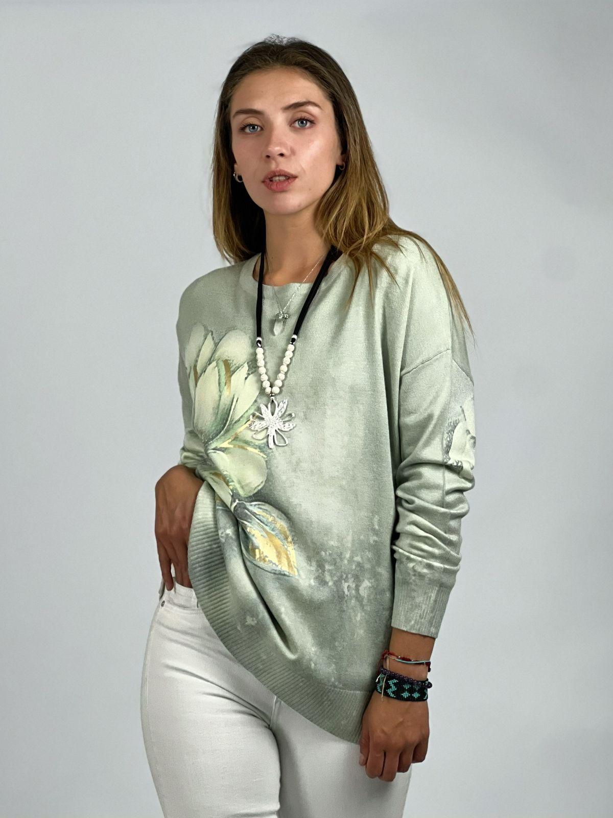 Sweater Spandex Estampado Flor con Brillo
