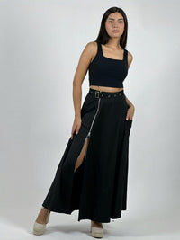 Falda Larga Con Cinturón y Cierre Abertura