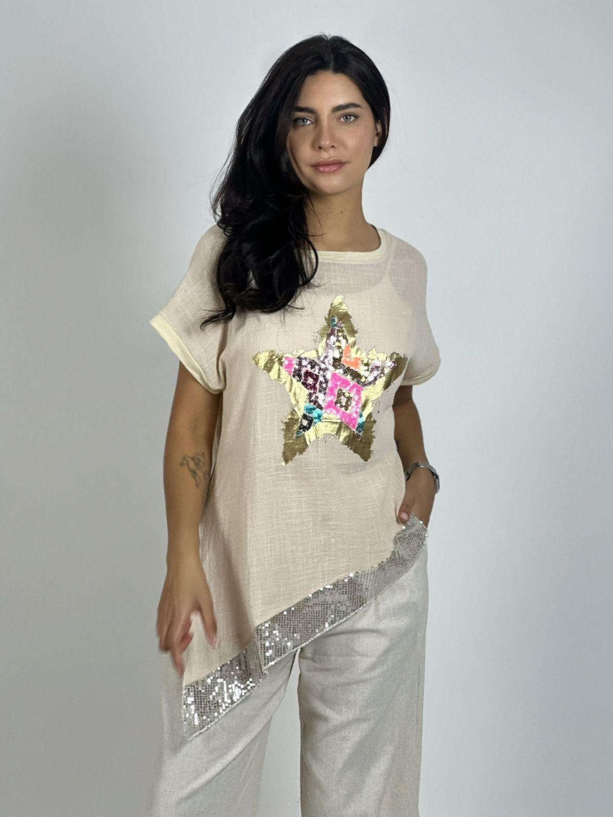 Polera Lino Con Estrella Colorida