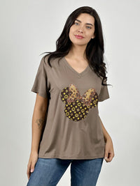 Polera Algodón Minnie Moño con Brillos