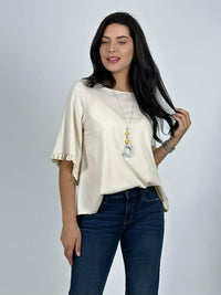 Blusa Viscosa Mangas Farolaos con Collar