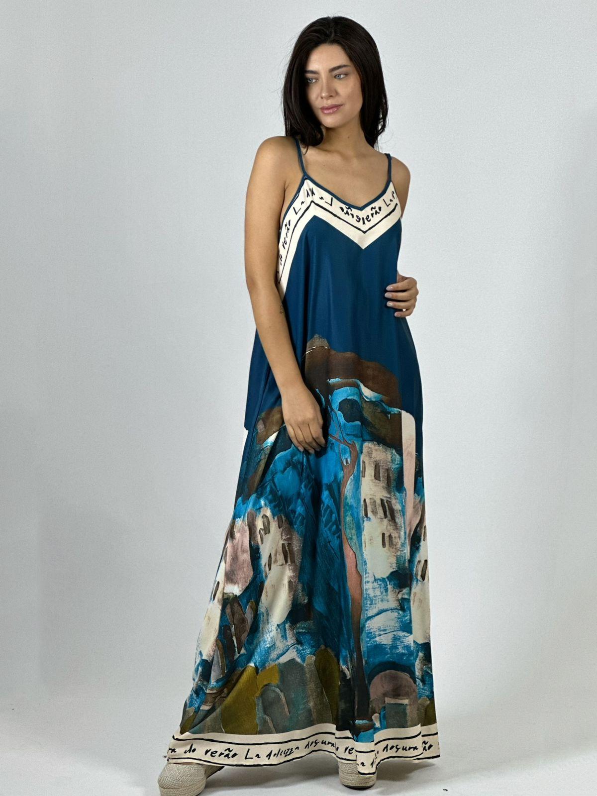 Vestido Flor Abstracta Bordes con Letras