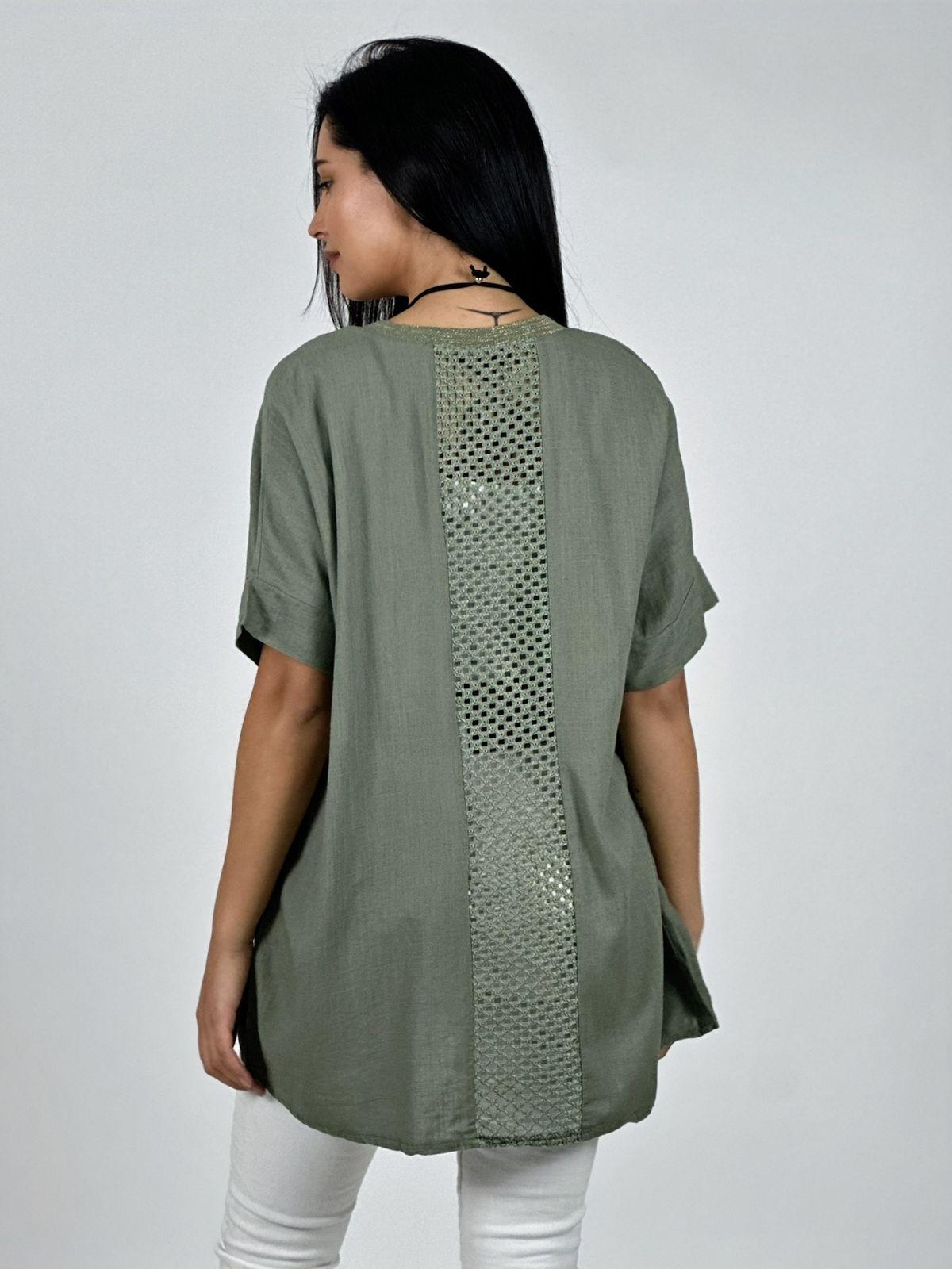 Polera Lino Corazón Brillos y Broderi