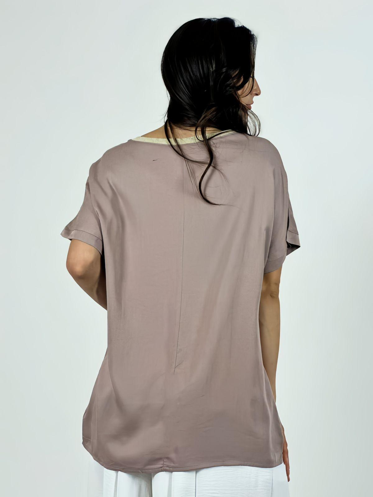 Polera Lino Flor Tejida Lineas Doradas