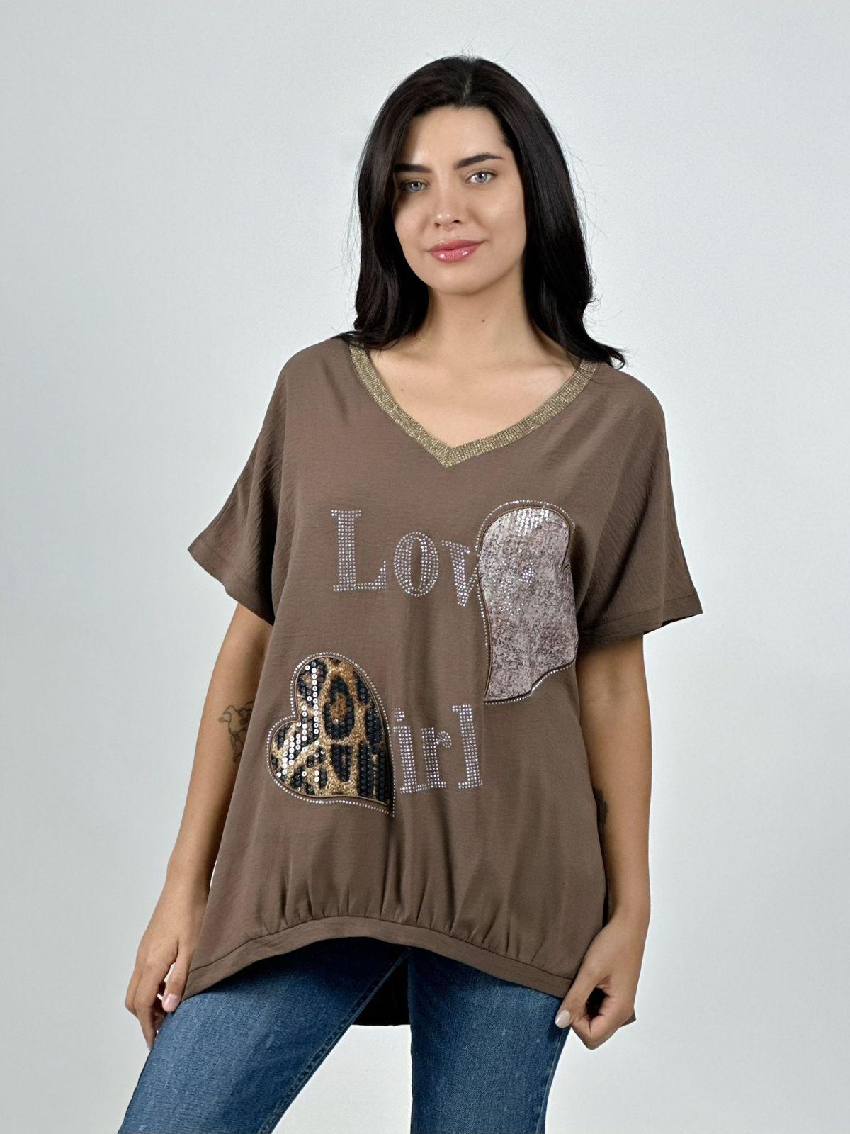 Polera Lino Corazón Brillante y Print