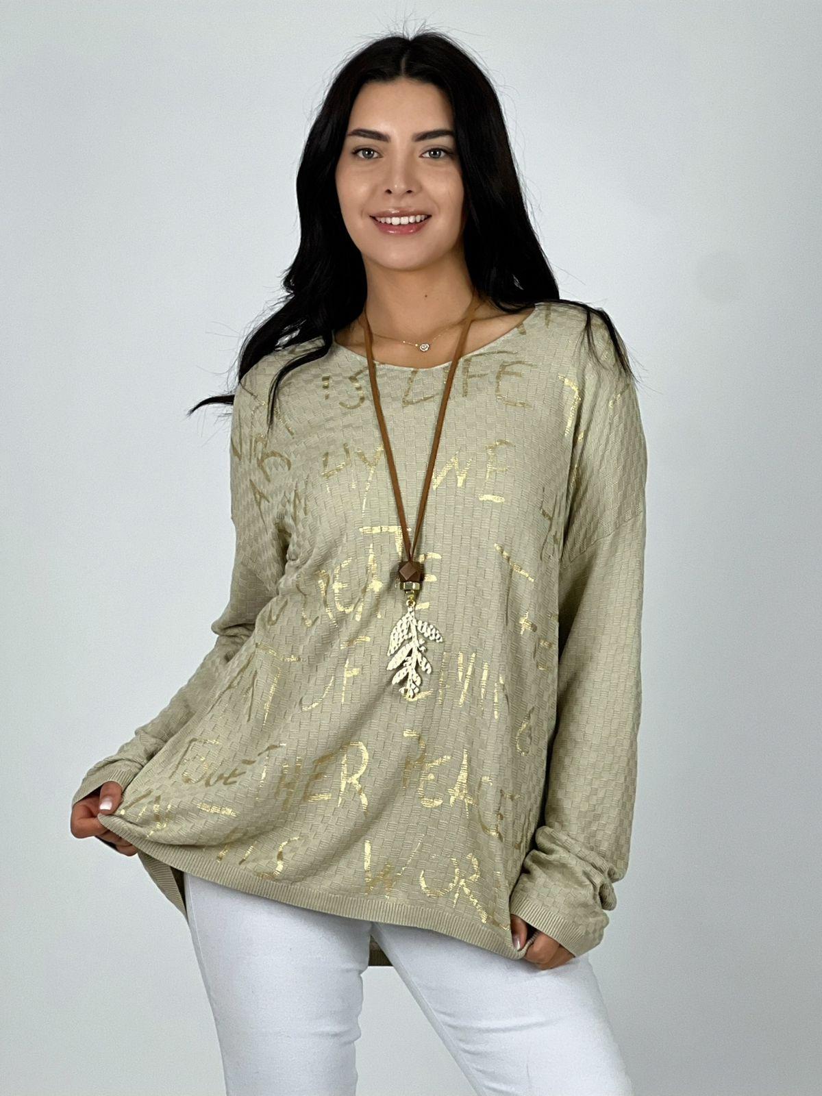 Sweater Spandex Letras Doradas Cuello V