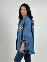 Blusa Mezclilla Teddy Osito y Flores