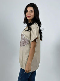 Polera Lino Corazón Brillante y Print