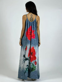 Vestido Mezclilla Delgada Con Flores Cayena