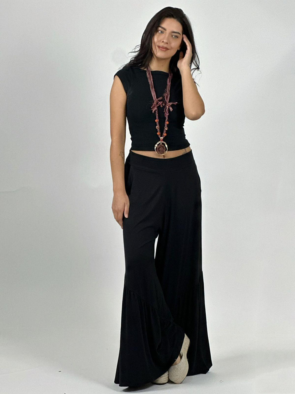 Palazzo Algodón Casual con Faroleos