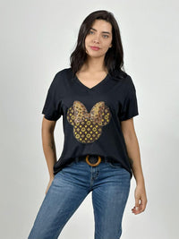 Polera Algodón Minnie Moño con Brillos