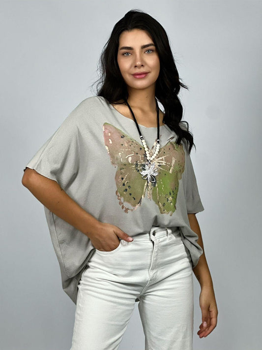 Polera Hilo Estampado Mariposa