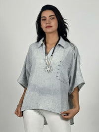 Blusa Lino Bolsillo con Brillos