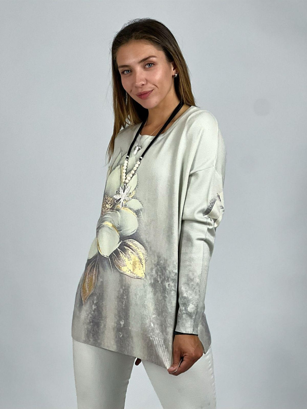 Sweater Spandex Estampado Flor con Brillo