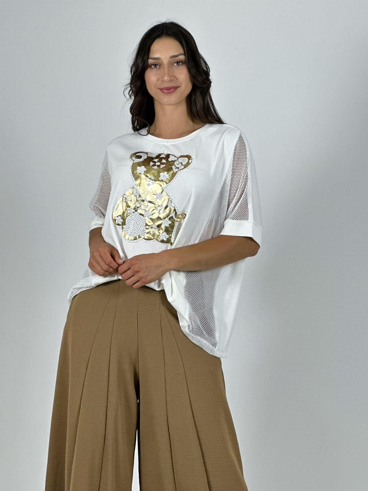 Polera Algodón Osito Dorado Mangas Tejidas