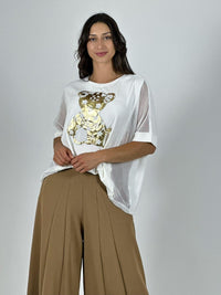 Polera Algodón Osito Dorado Mangas Tejidas