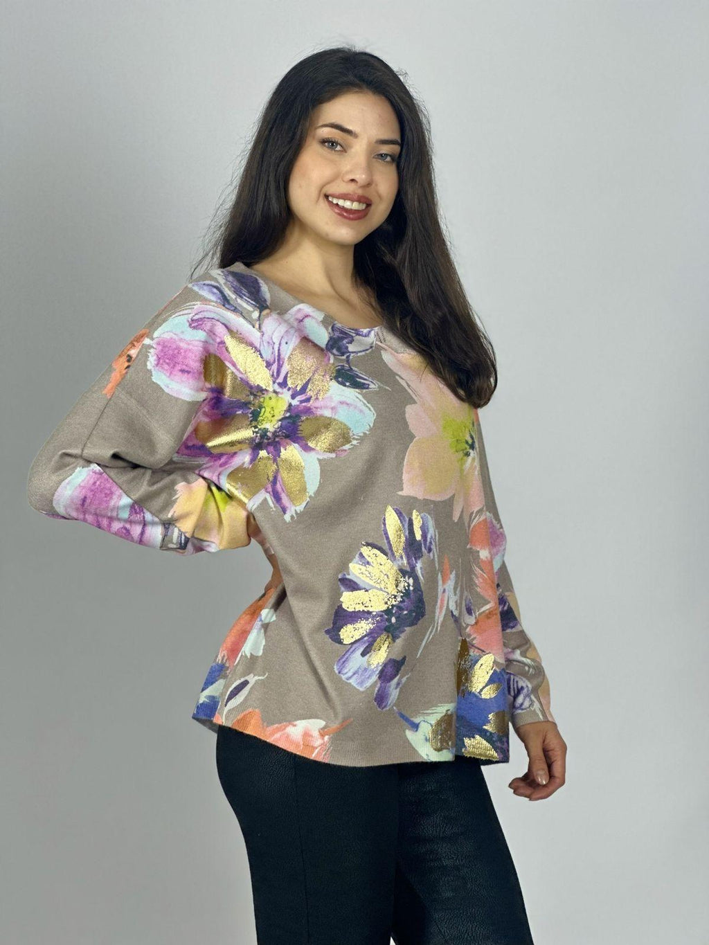 Sweater Spandex Estampado Floral con Brillo