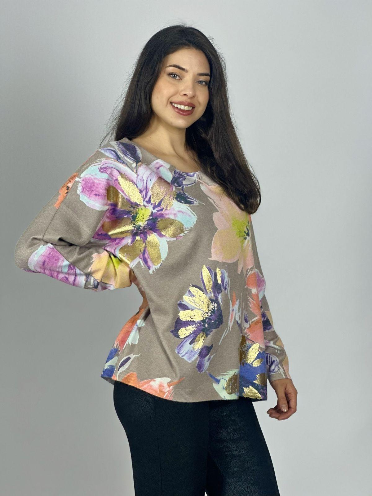 Sweater Spandex Estampado Floral con Brillo