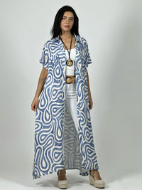 Vestido Viscosa Abotonado Estampado Ondas