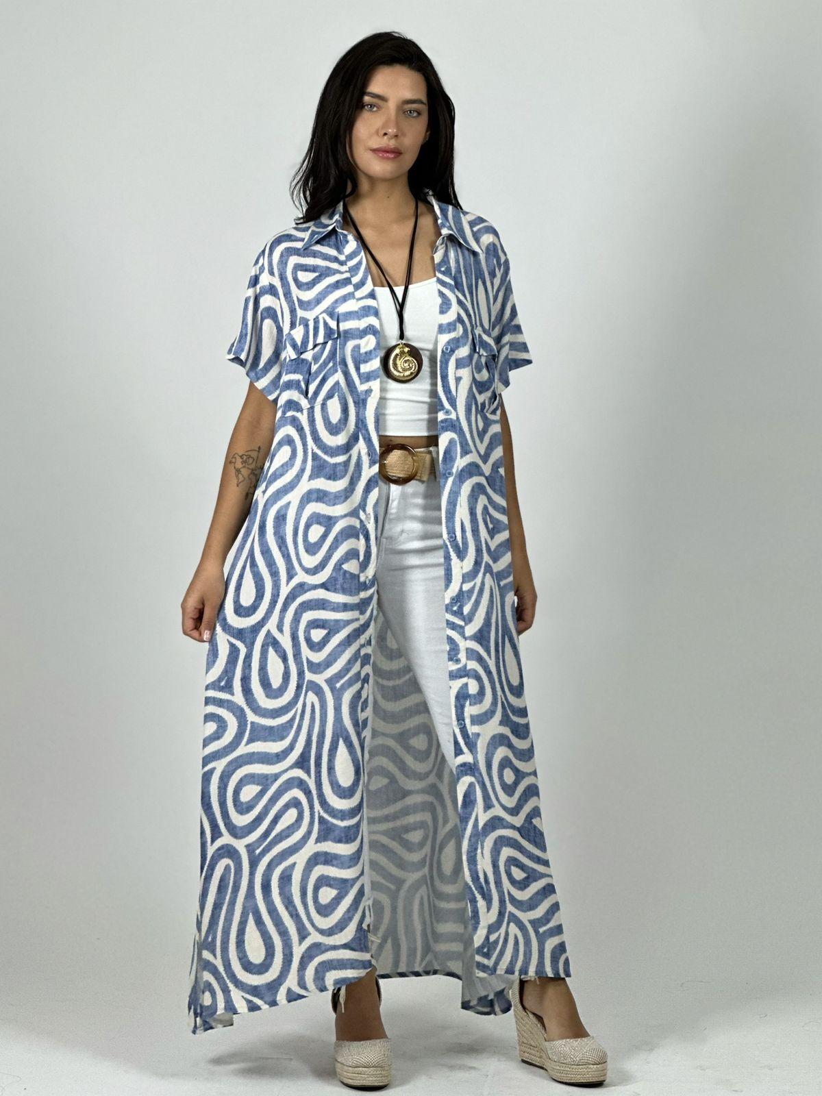 Vestido Viscosa Abotonado Estampado Ondas