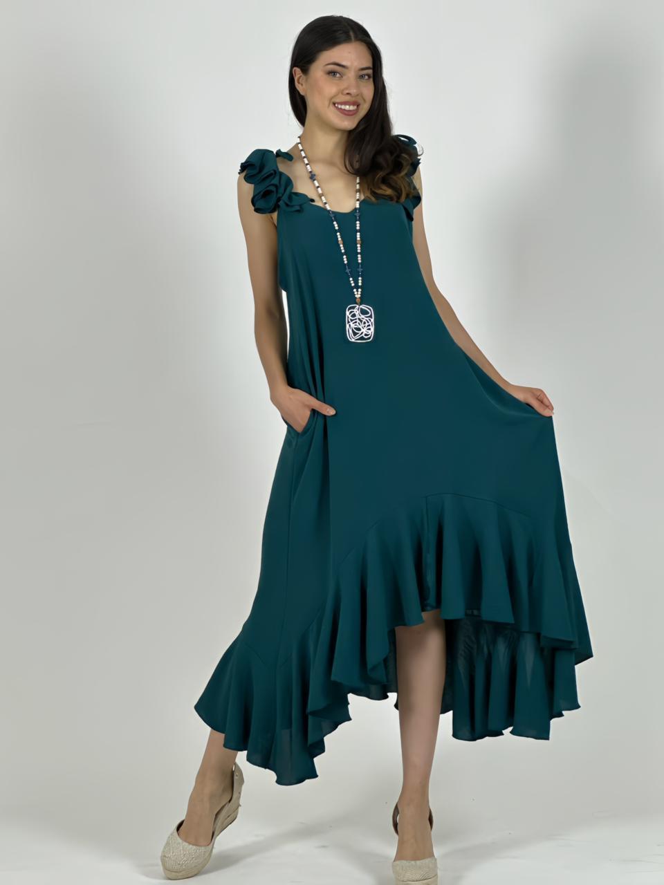 Vestido Cey Asimetrico Tiras con Vuelos