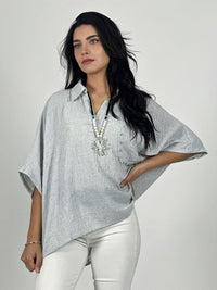 Blusa Lino Bolsillo con Brillos