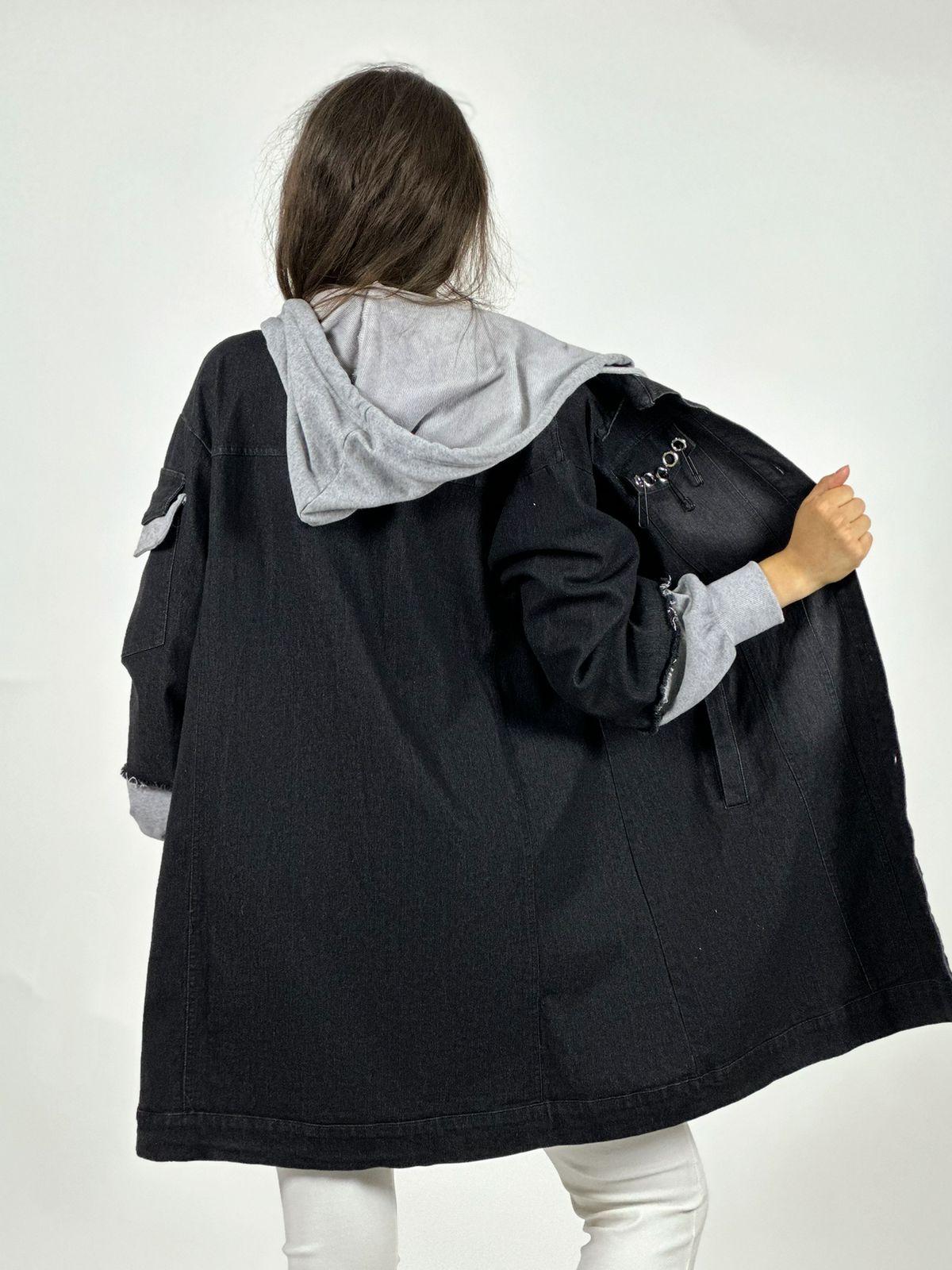 Chaqueta Mezclilla Larga Con Capucha