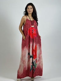 Vestido Mezclilla Delgada Con Flores Cayena