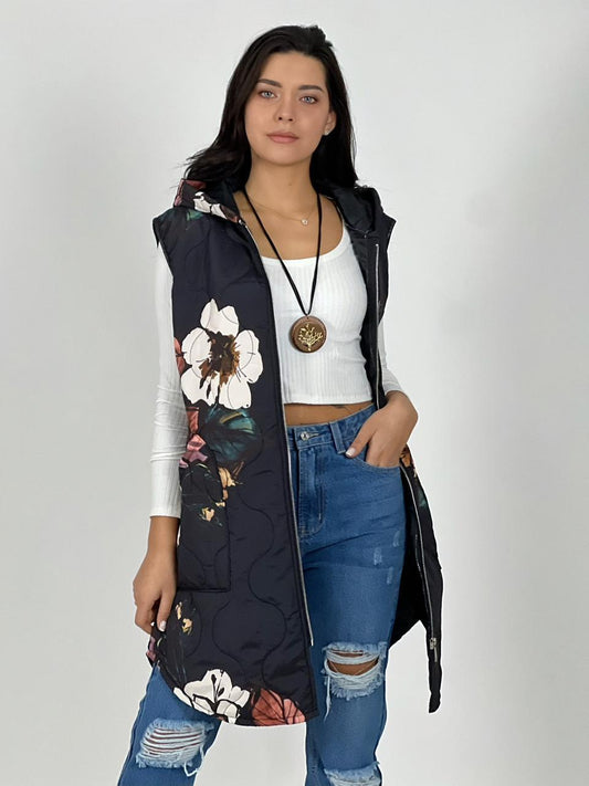Parka Italiana Larga Diseño Flores